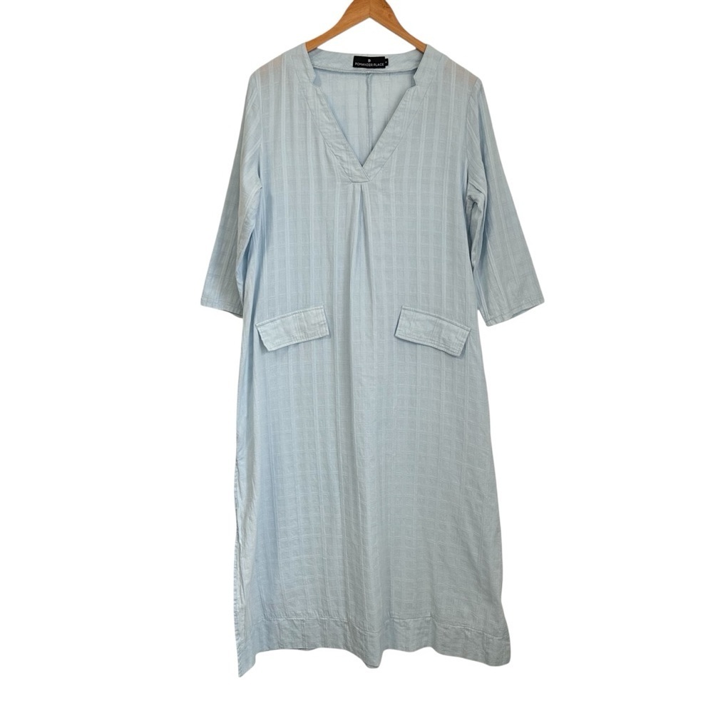 Pomander Place Tuckernuck Carolina Caftan Maxi Dress Swim Cover-up Sz Med Blue - Picture 4 of 9